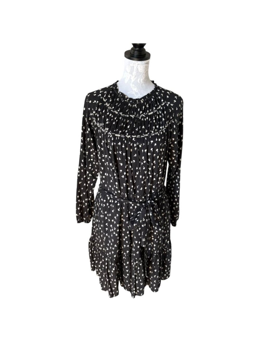 Trovata Birds Of Paradis Tiered Ruffle Dress Long Sleeve Medium Black